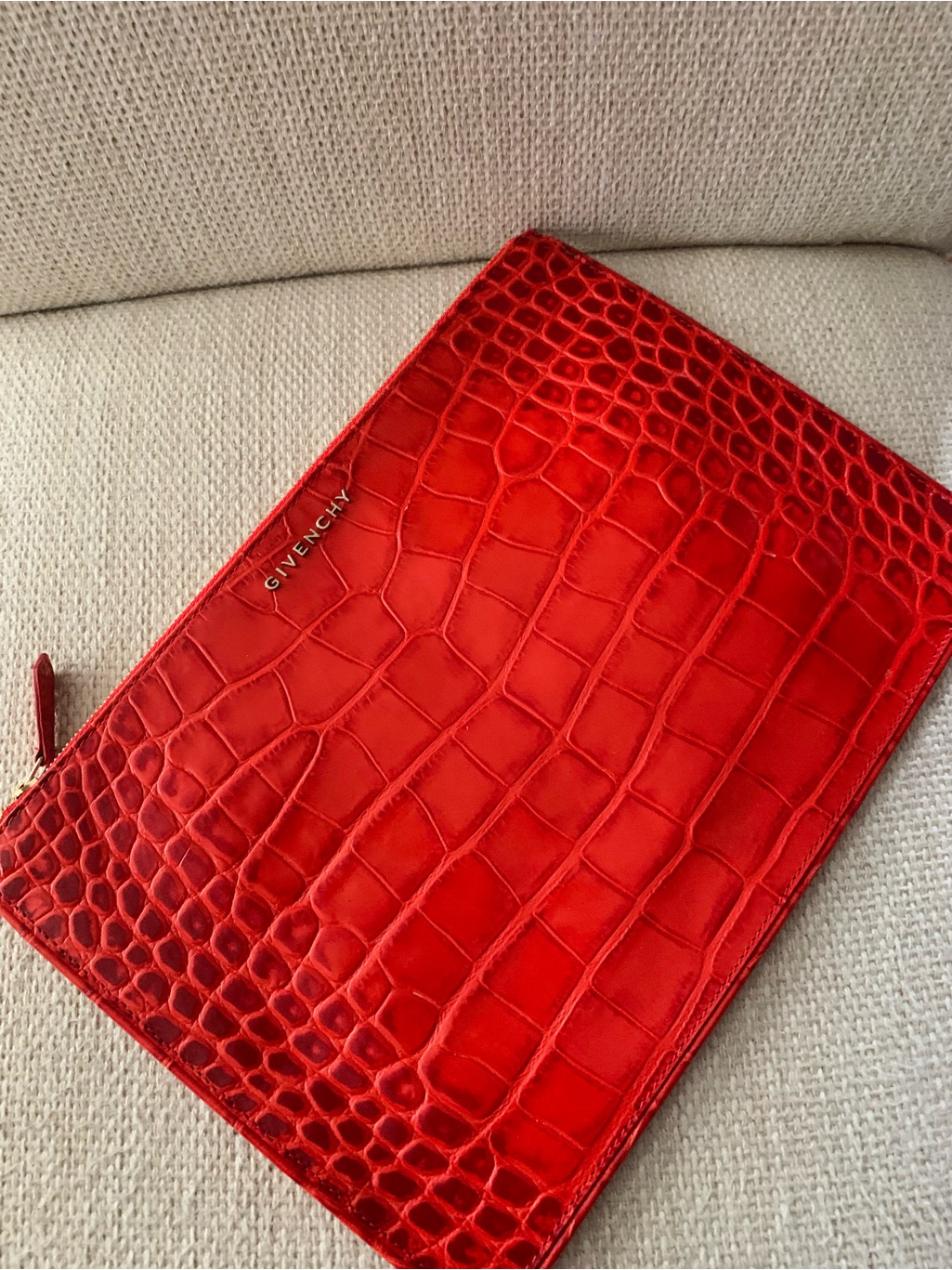 Givenchy Red Croc-Embossed Leather Pouch.